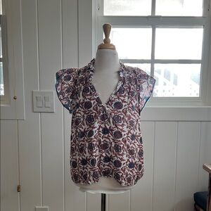House of Harlow 1960 Floral Blouse in Red and Blue